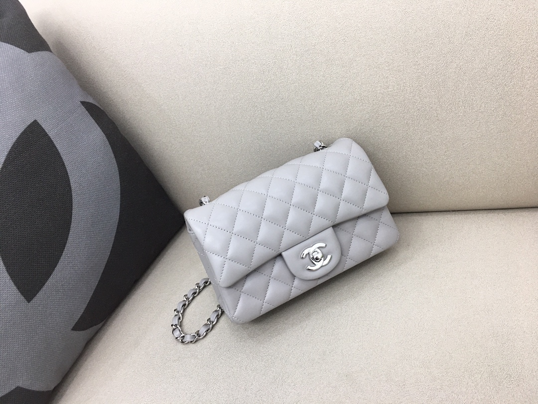 Small Classic Flap Lambskin Bag A01116 Light Gray/Silver